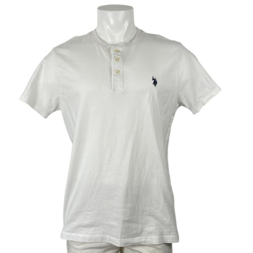US Polo Assn Men's White Short Sleeve Golf Button Henley T Shirt Tee Top Size L